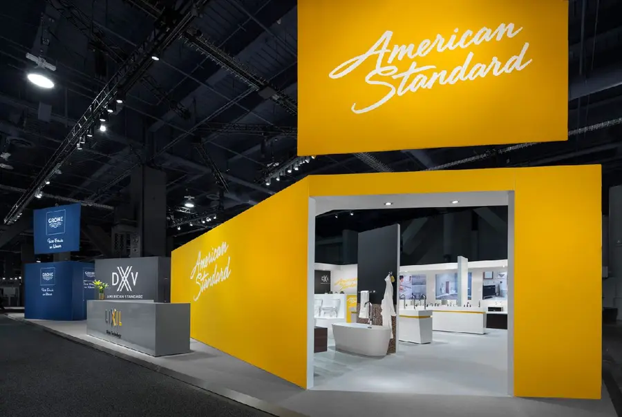 Hanging Halo with stretch fabric and Rigid Signage produced by IAC for Taylor / American Standard
