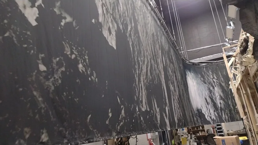 70 ft by 16 ft seamless printed backdrop for Gotham Knights, produced by IAC in Toronto