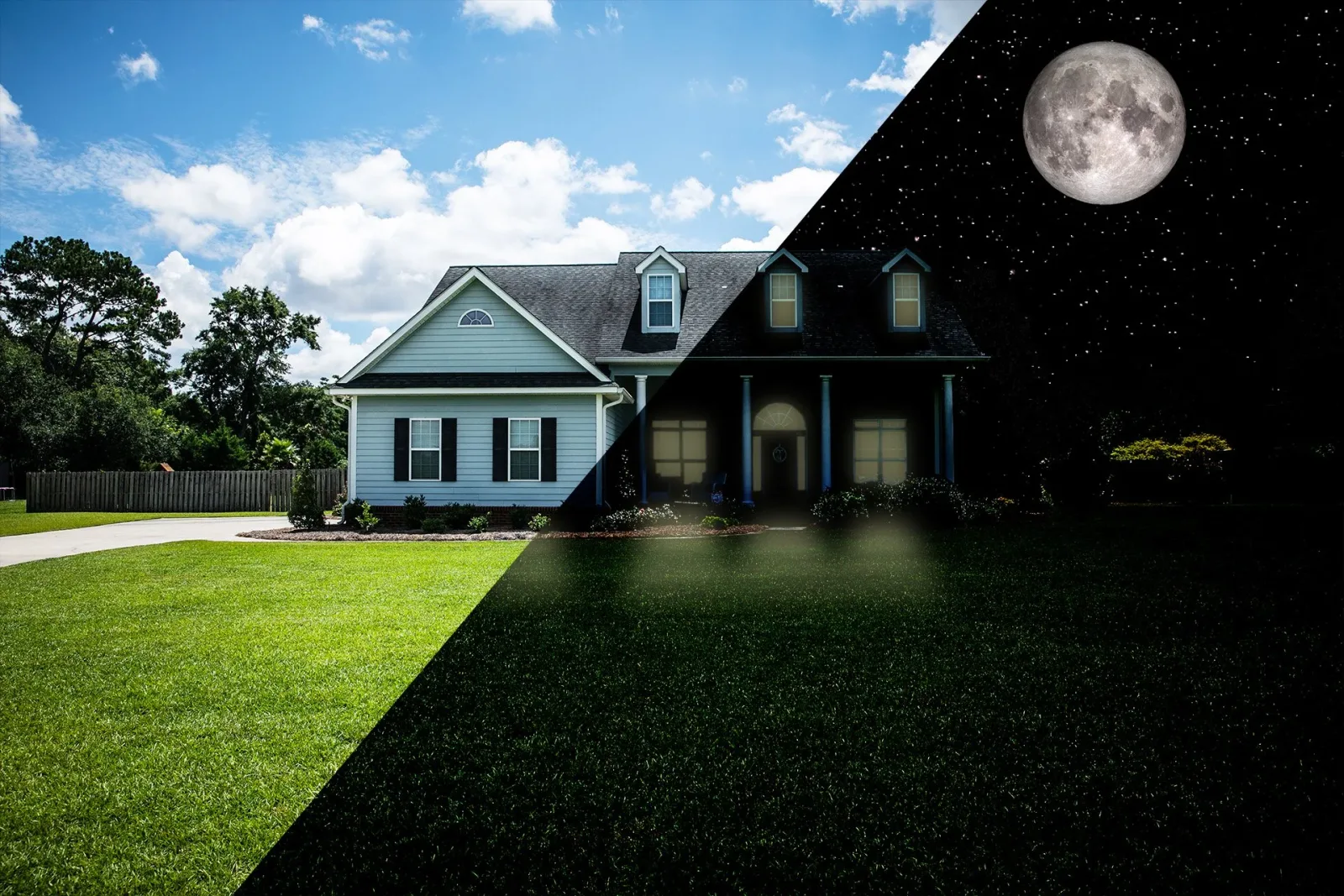 Day/night backdrop that shifts from daylight to dusk with set lighting — produced by IAC, Toronto