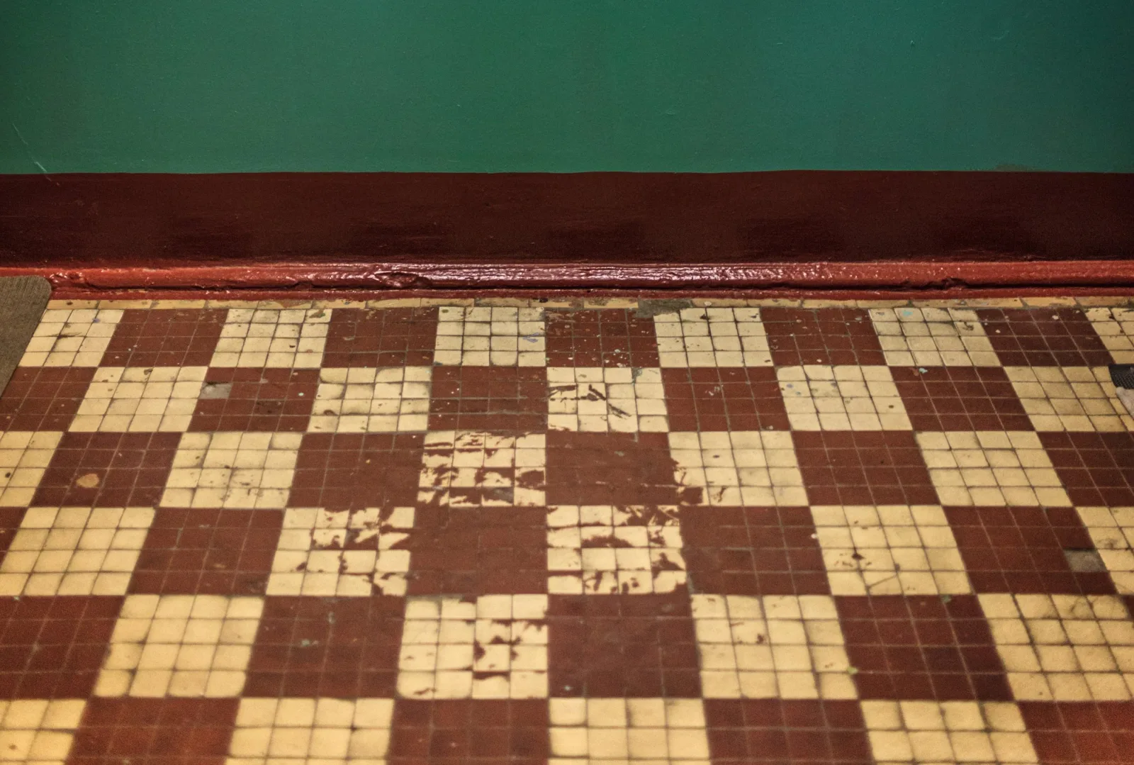 Faux distressed tile printed flooring — produced by IAC, Toronto