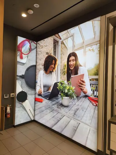 Aluminum extruded frame w/ stretch fabric graphic produced by IAC for Rogers Mobility