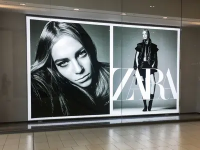 Lightbox and backlit fabric graphic produced by IAC for Zara