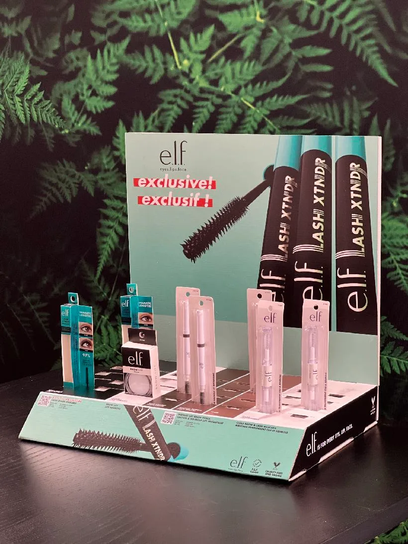 Various Corrugate Displays produced by IAC for e.l.f. Cosmetics