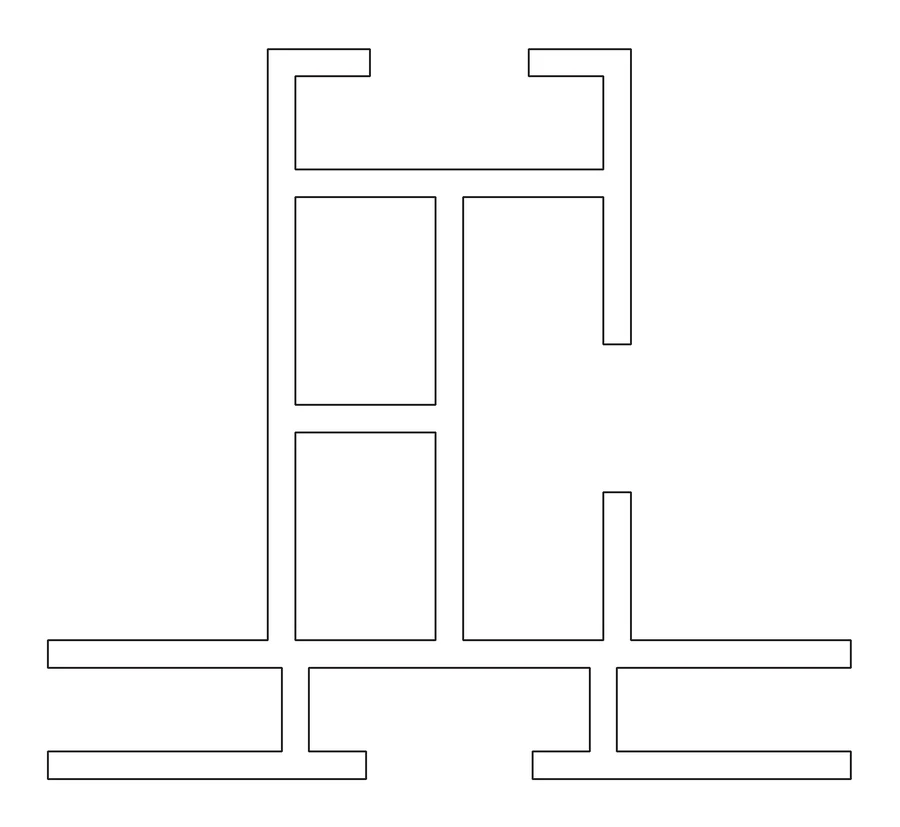 Cross-section of the Procura Double 44 aluminium extrusion, 44mm deep
